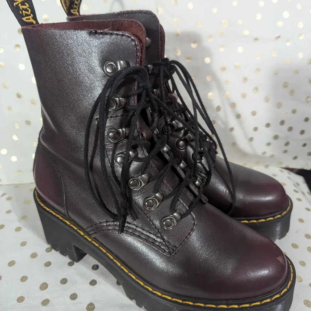 Dr. Martens Women's Burgundy Leather Boots - Picture 2 of 10